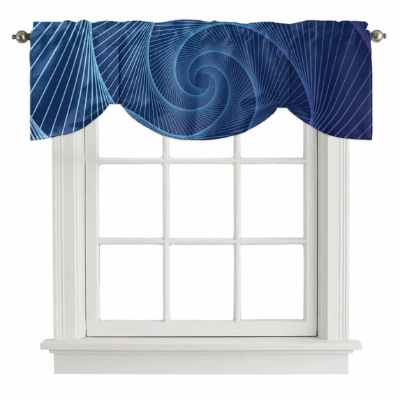 Tie Up Valances for Windows, Blue Helix Stripes Adjustable Valance Curtains Window Treatment for Living Room, Modern Minimalism Abstract Line Art Rod Pocket Kitchen Curtains & Drapes 42x12 Inch