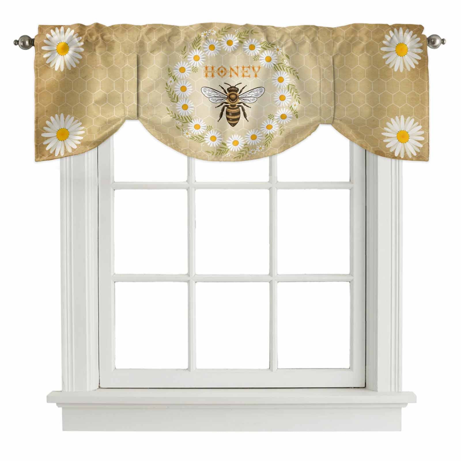 Tie Up Valances for Windows, Brown Daisy Bees Adjustable Valance ...