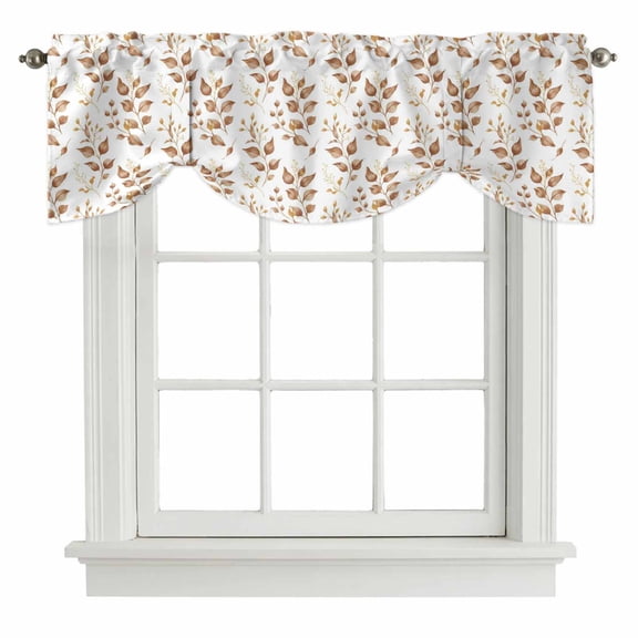 Tie Up Valances for Windows, Brown Fall Leaves Adjustable Valance Curtains Window Treatment for Living Room/Bedroom, Farmhouse Leaf Branches Plants Rod Pocket Kitchen Curtains & Drapes 42x12 Inch