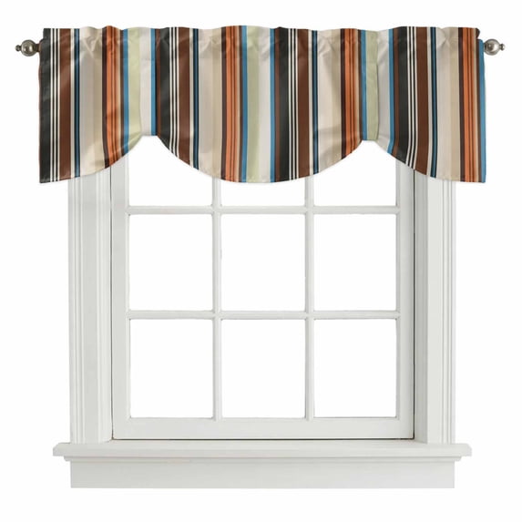 Tie Up Valances for Windows, Brown Orange Striped Adjustable Valance Curtains Window Treatment for Living Room/Bedroom, Modern Stripes Art Farmhouse Rod Pocket Kitchen Curtains & Drapes 42x12 Inch