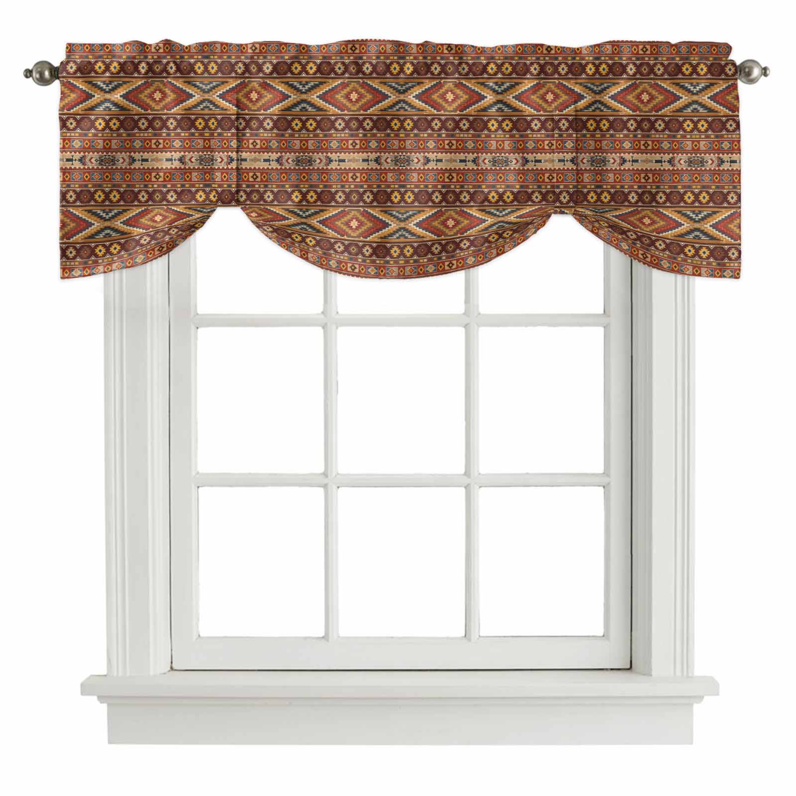 Tie Up Valances for Windows, Brown Southwest Aztec Adjustable Valance ...
