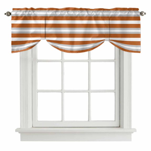 Tie Up Valances for Windows, Burnt Orange Grey Stripe Adjustable Valance Curtains Window Treatment for Living Room, Minimalist Farmhouse Striped Rod Pocket Kitchen Curtains & Drapes 60x18 Inch