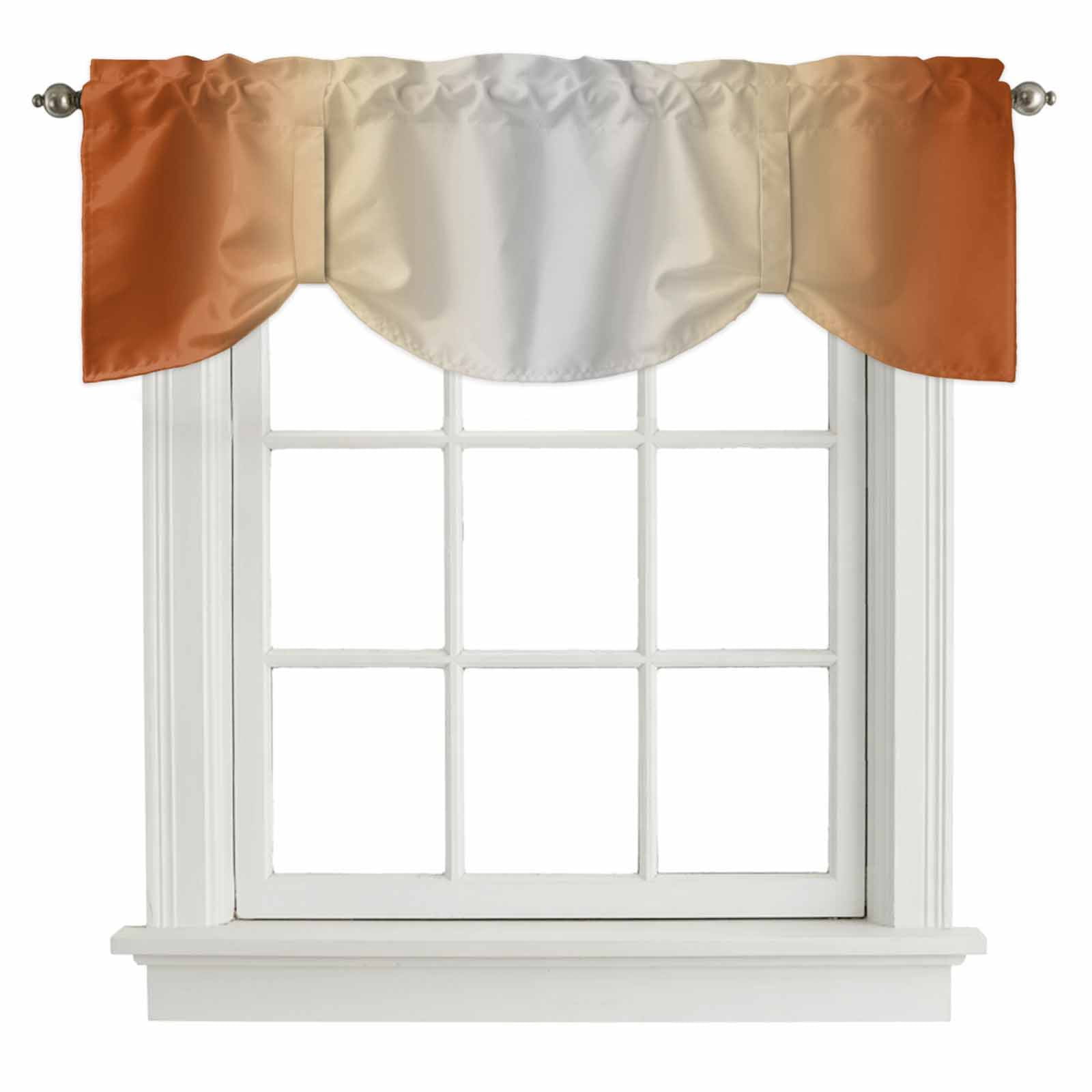 Tie Up Valances for Windows, Burnt Orange Ombre Adjustable Valance