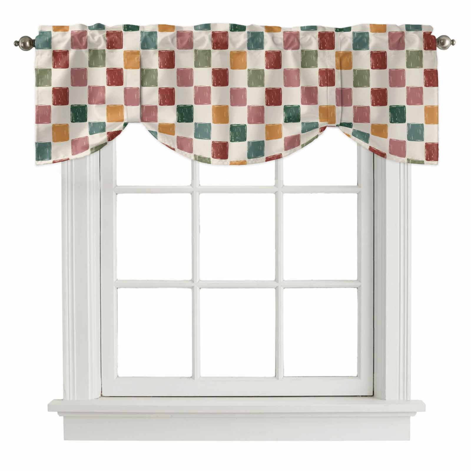 Tie Up Valances for Windows, Colorful Checkered Adjustable Valance ...