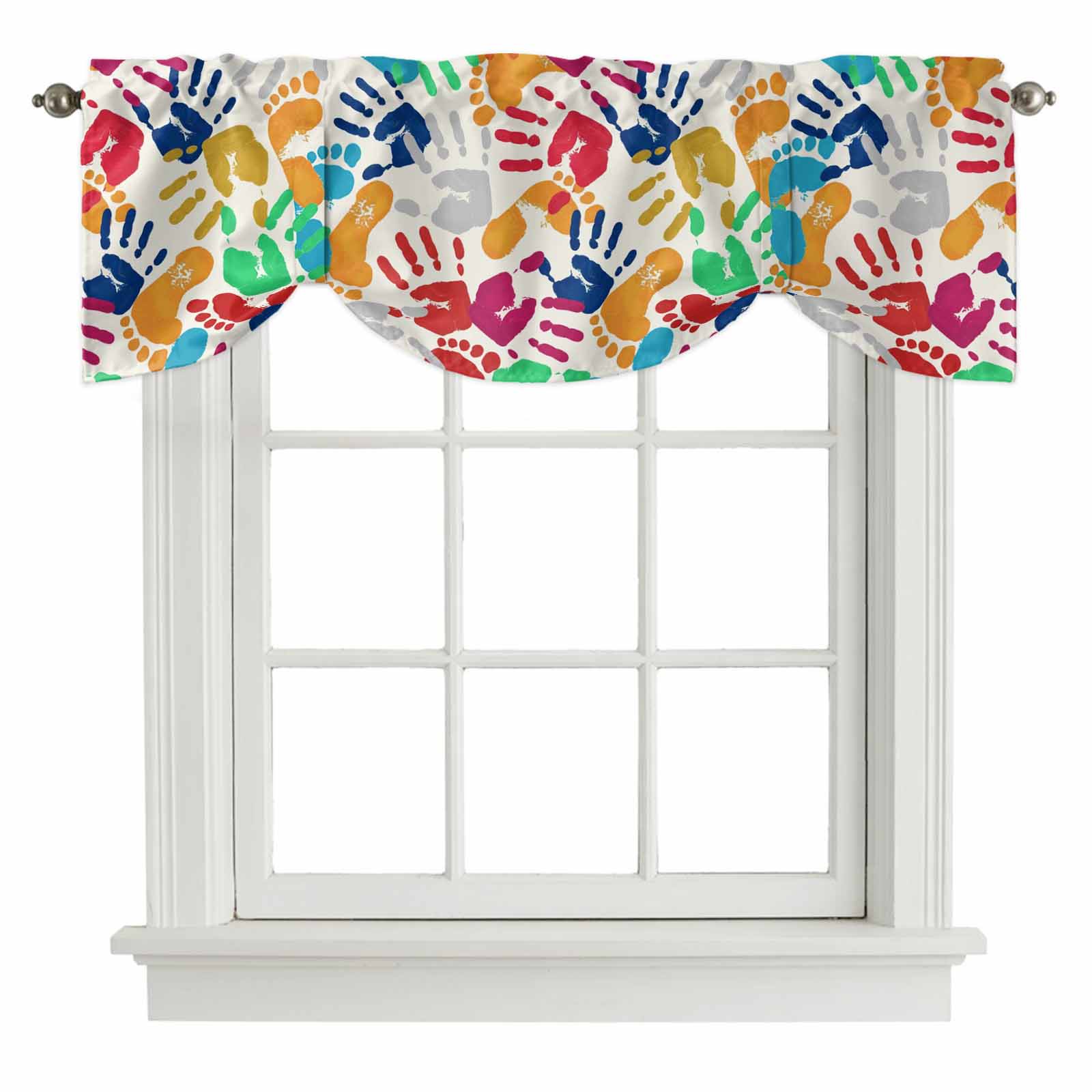 Tie Up Valances for Windows, Colorful Handprints Adjustable Valance ...