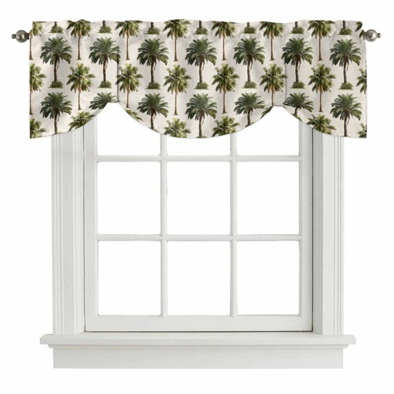 Tie Up Valances for Windows, Date Palm Trees Adjustable Valance Curtains Window Treatment for Living Room, Retro Summer Tropical Trees Plants Beige Rod Pocket Kitchen Curtains & Drapes 60x18 Inch