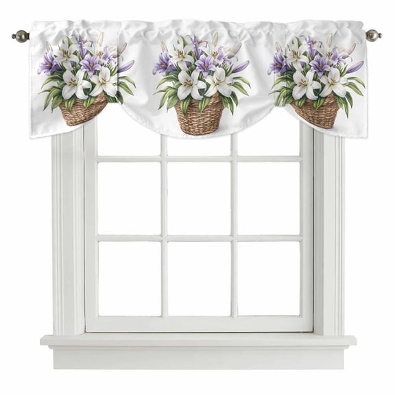Tie Up Valances for Windows, Emerging Blossoms Floral Adjustable Valance Curtains Window Treatment for Living Room/Bedroom, Summer Botanical Spring Rod Pocket Kitchen Curtains & Drapes 42x12 Inch
