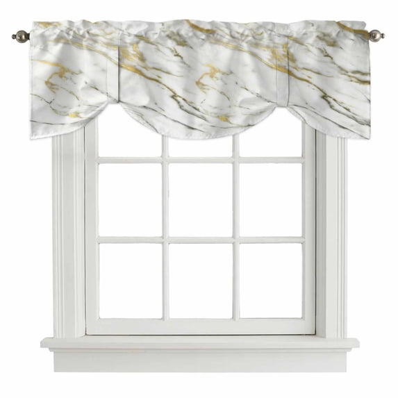 Tie Up Valances for Windows, Golden Marble Adjustable Valance Curtains Window Treatment for Living Room/Bedroom Windows, Vintage Abstract Modern Art Rod Pocket Kitchen Curtains & Drapes 60x18 Inch