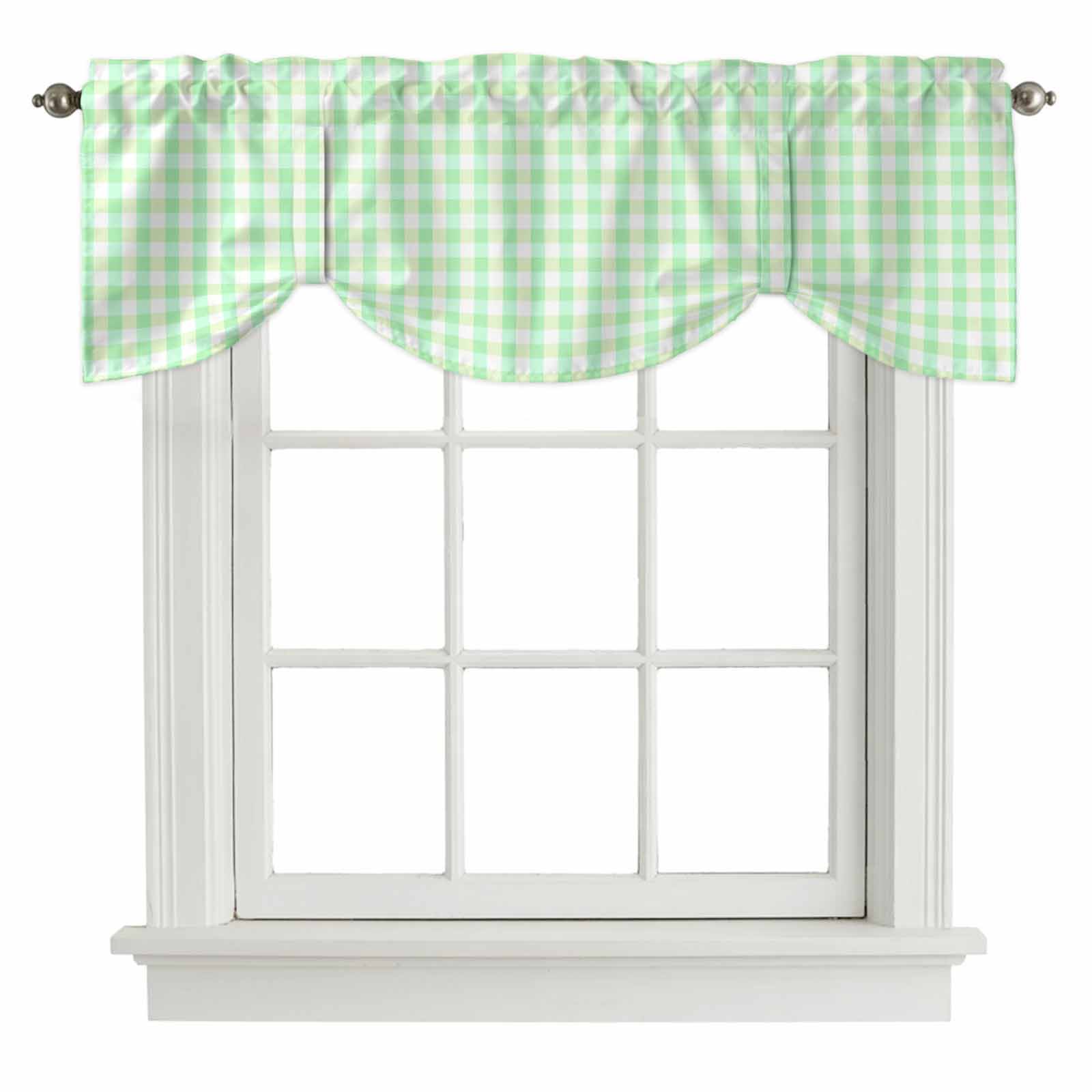 Tie Up Valances for Windows, Green Grid Adjustable Valance Curtains ...