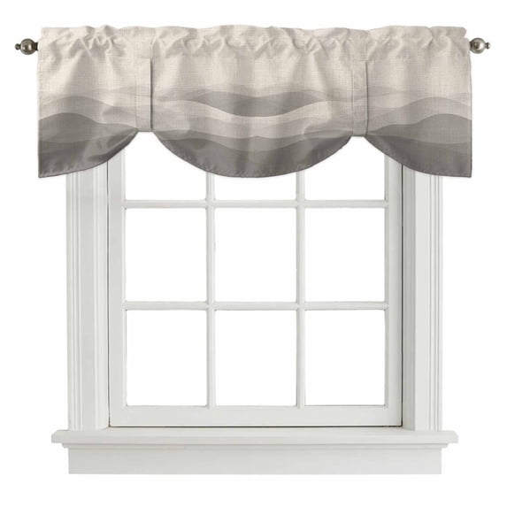 Tie Up Valances for Windows, Grey Beige Ombre Adjustable Valance Curtains Window Treatment for Living Room/Bedroom, Minimalist Ocean Waves Linen Rod Pocket Kitchen Curtains & Drapes 42x12 Inch