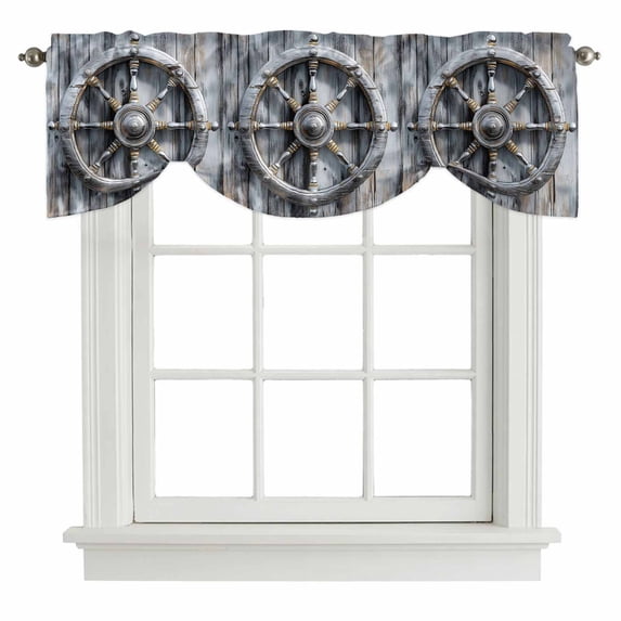 Tie Up Valances for Windows, Grey Rudder Coastal Adjustable Valance Curtains Window Treatment for Living Room/Bedroom Windows, Nautical Beach Retro Rod Pocket Kitchen Curtains & Drapes 54x18 Inch