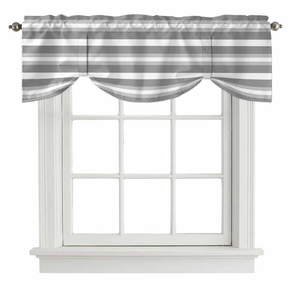 Tie Up Valances for Windows, Grey Stripe Adjustable Valance Curtains Window Treatment for Living Room/Bedroom Windows, Minimalist Farmhouse Striped Rod Pocket Kitchen Curtains & Drapes 54x18 Inch
