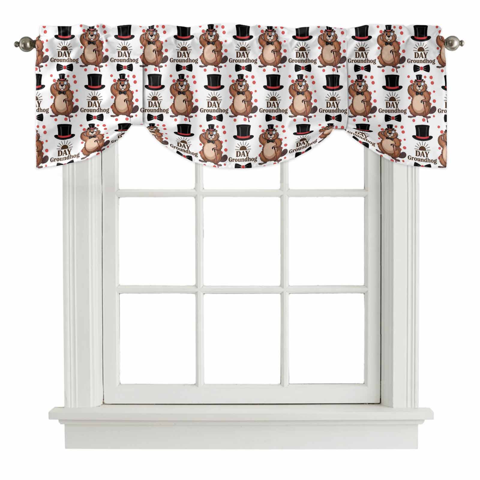 Tie Up Valances for Windows, Happy Groundhog Day Adjustable Valance ...