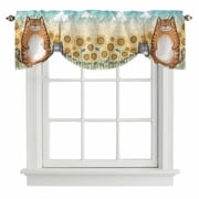 Tie Up Valances for Windows, Japanese Yellow Cats Adjustable Valance Curtains Window Treatment for Living Room, Sunflowers Cartoon Country Animals Rod Pocket Kitchen Curtains & Drapes 42x18 Inch