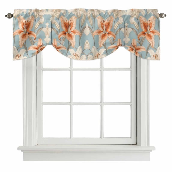 Tie Up Valances for Windows, Lily Floral Adjustable Valance Curtains Window Treatment for Living Room/Bedroom, Watercolor Flower Garden Floral Motifs Rod Pocket Kitchen Curtains & Drapes 60x18 Inch