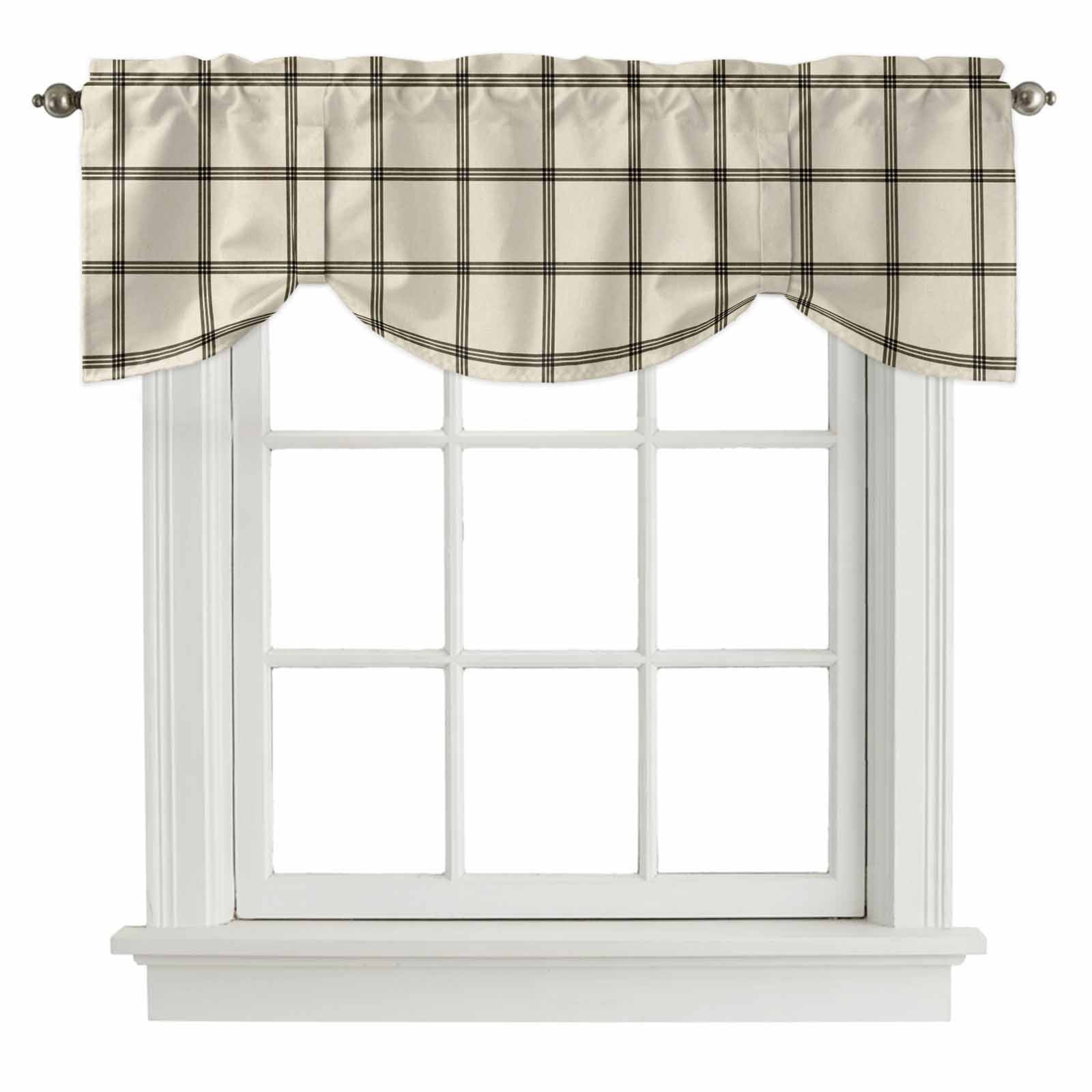 Tie Up Valances for Windows, Linen Buffalo Check Adjustable Valance ...