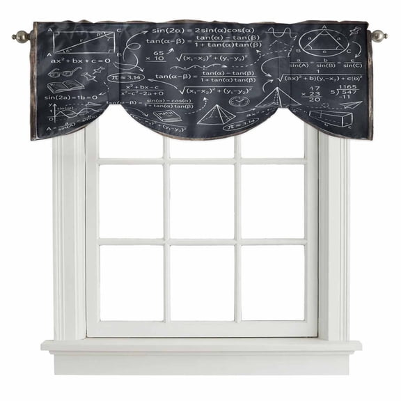 Tie Up Valances for Windows, Mathematics Equations Adjustable Valance Curtains Window Treatment for Living Room, Blackboard Math Numerical Geometric Rod Pocket Kitchen Curtains & Drapes 42x12 Inch