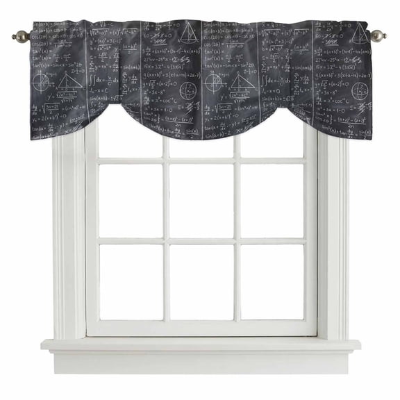 Tie Up Valances for Windows, Mathematics Formulas Adjustable Valance Curtains Window Treatment for Living Room, Blackboard with Math Numerical Geometric Rod Pocket Kitchen Curtains 42x12 Inch