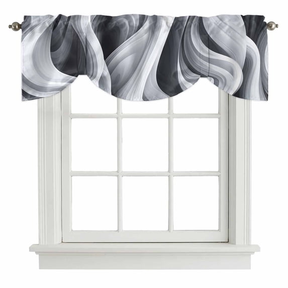 Tie Up Valances for Windows, Modern Sea Waves Adjustable Valance Curtains Window Treatment for Living Room, Grey White Texture Abstract Texture Rod Pocket Kitchen Curtains & Drapes 54x18 Inch