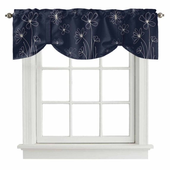 Tie Up Valances for Windows, Navy Blue Adjustable Valance Curtains Window Treatment for Living Room/Bedroom Windows, Spring Flora Rod Pocket Kitchen Curtains & Drapes 54x18 Inch