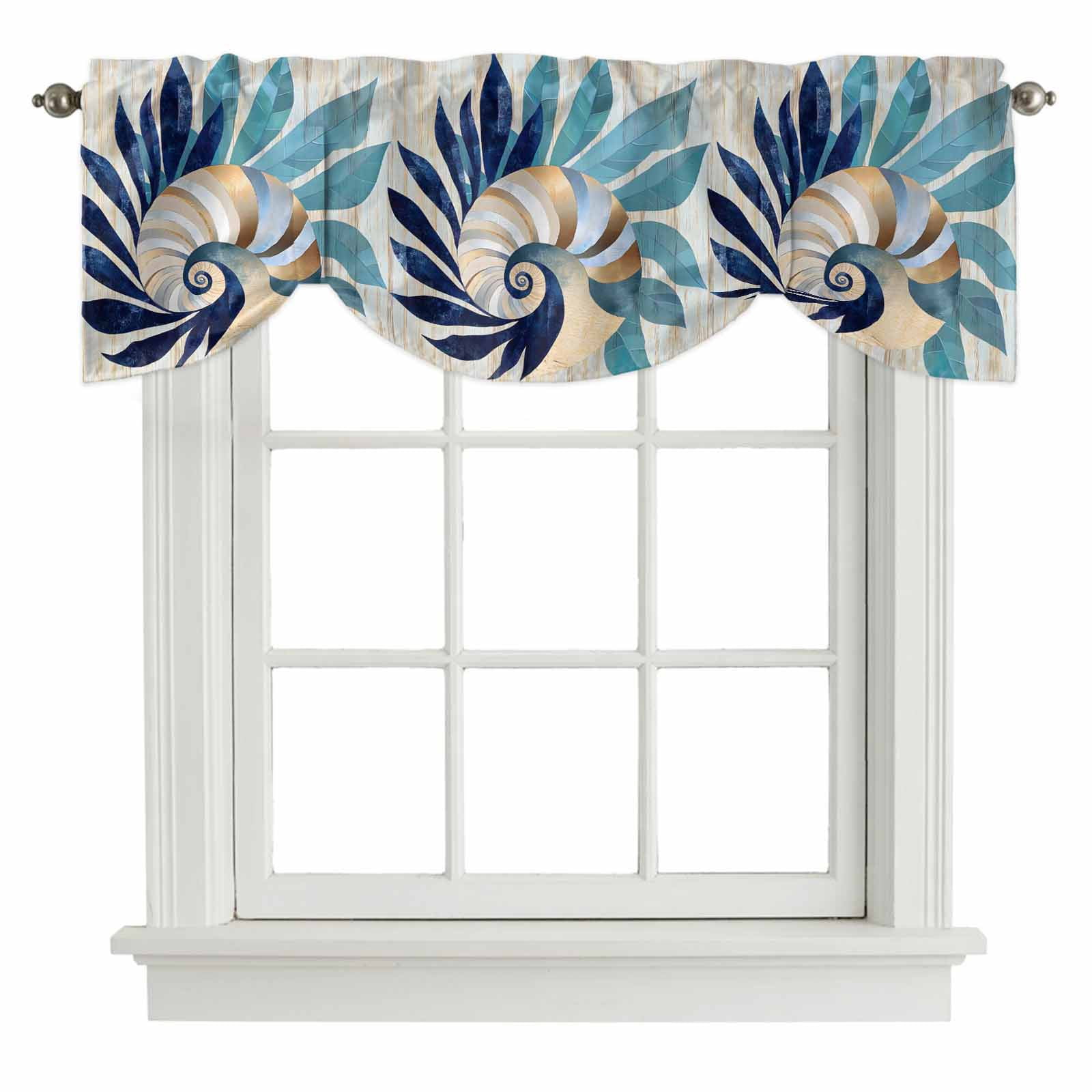 Tie Up Valances for Windows, Navy Blue Teal Coastal Adjustable Valance ...
