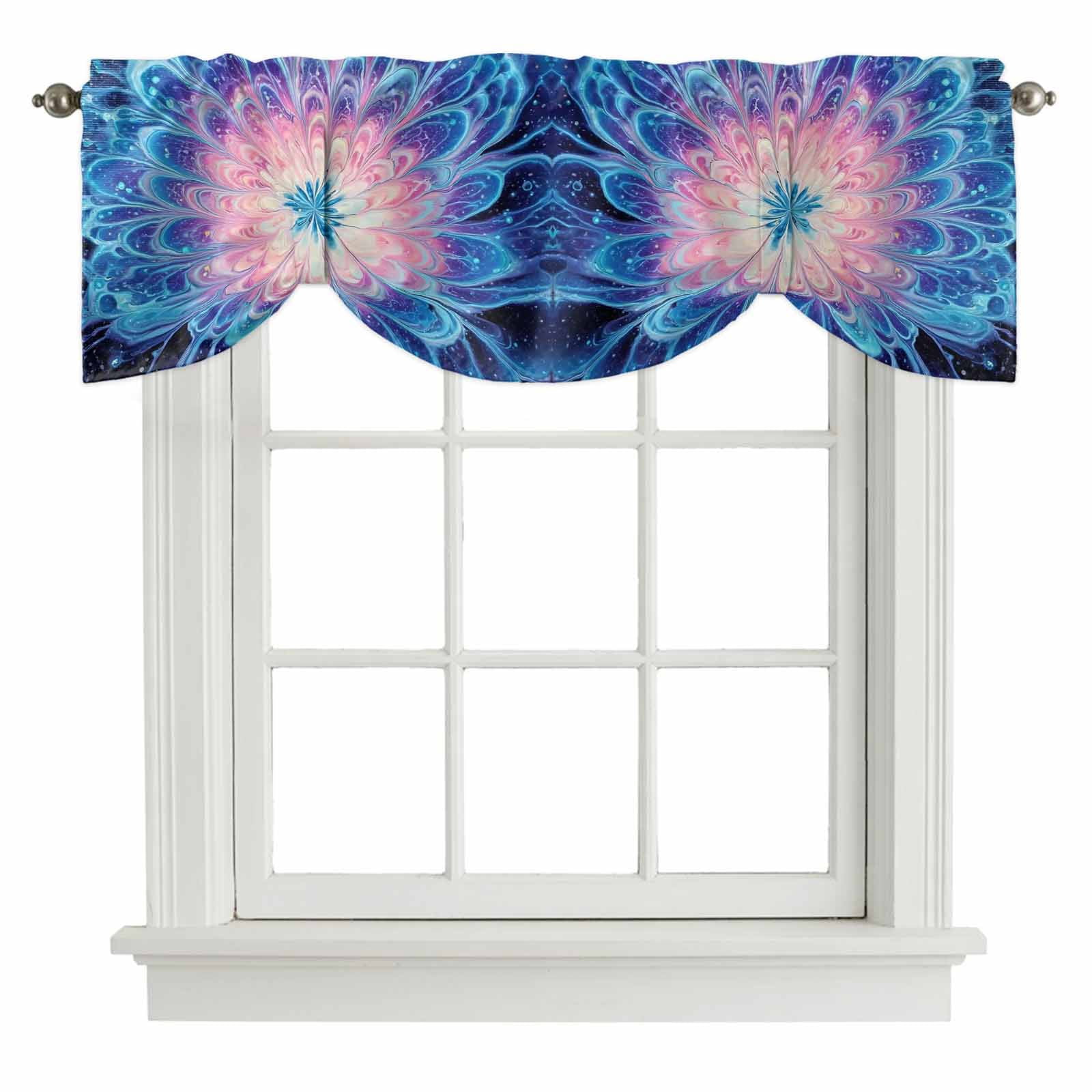 Tie Up Valances for Windows, Ombre Blue Black Adjustable Valance