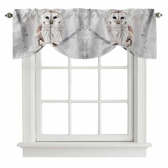 Tie Up Valances for Windows, Owl On Branch Adjustable Valance Curtains Window Treatment for Living Room/Bedroom, Framhouse Winter Landscape Tree Birds Rod Pocket Kitchen Curtains & Drapes 42x12 Inch