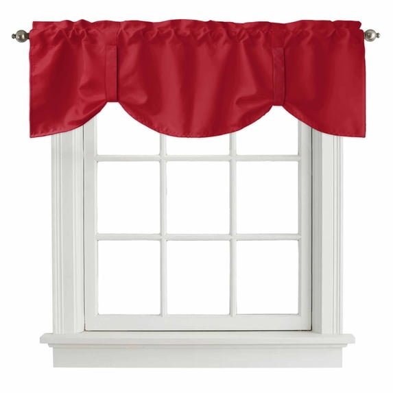 Tie Up Valances for Windows, Pure Red Adjustable Valance Curtains Window Treatment for Living Room/Bedroom Windows, Simple Solid Color Rod Pocket Kitchen Curtains & Drapes 42x12 Inch