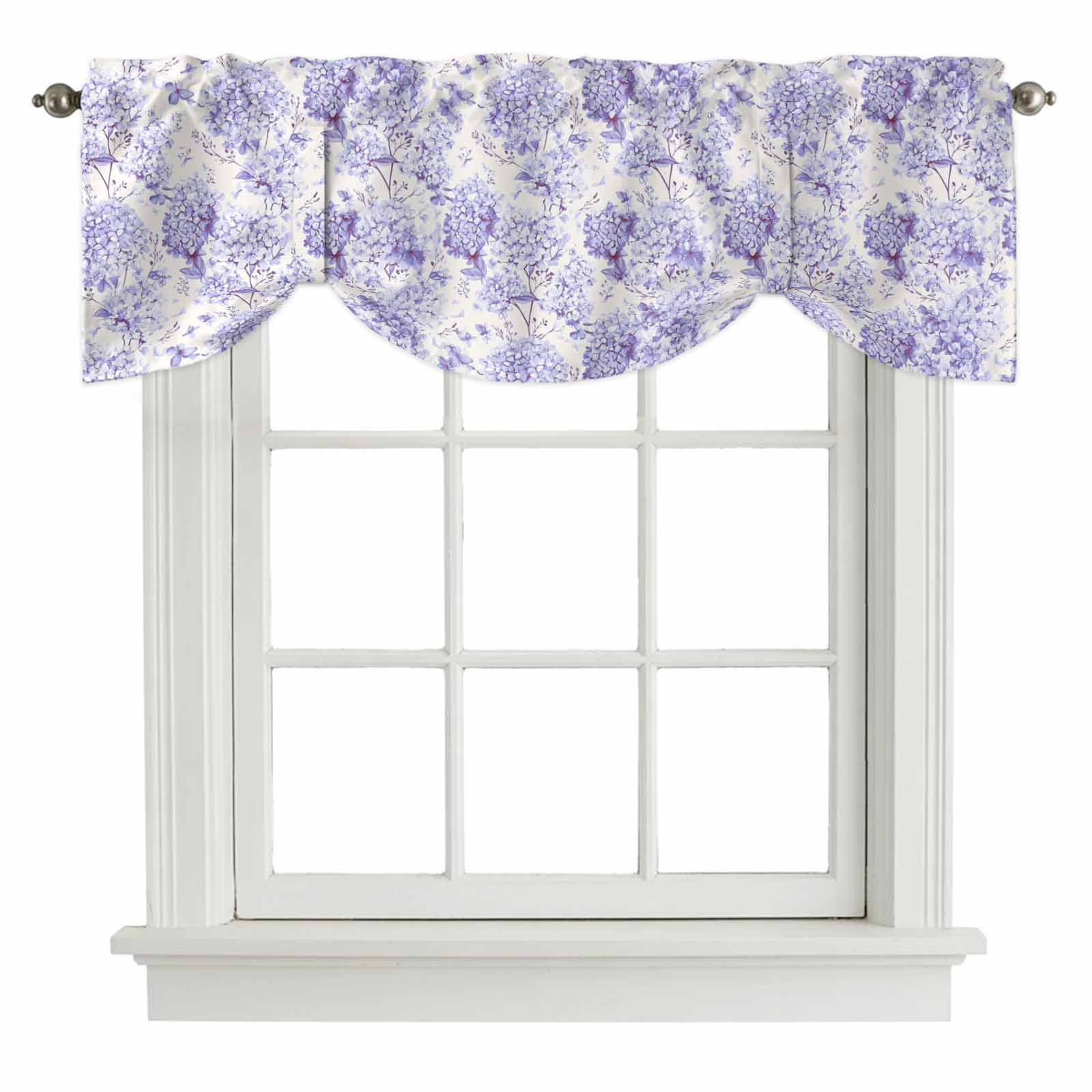 Tie Up Valances for Windows, Purple Floral Adjustable Valance Curtains