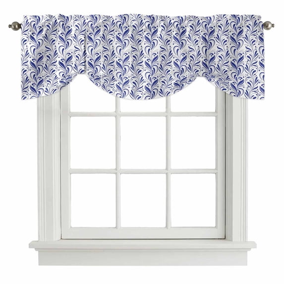 Tie Up Valances for Windows, Purple Flower Pattern Adjustable Valance Curtains Window Treatment for Living Room, Vintage Floral Botanical Simple Rod Pocket Kitchen Curtains & Drapes 60x18 Inch