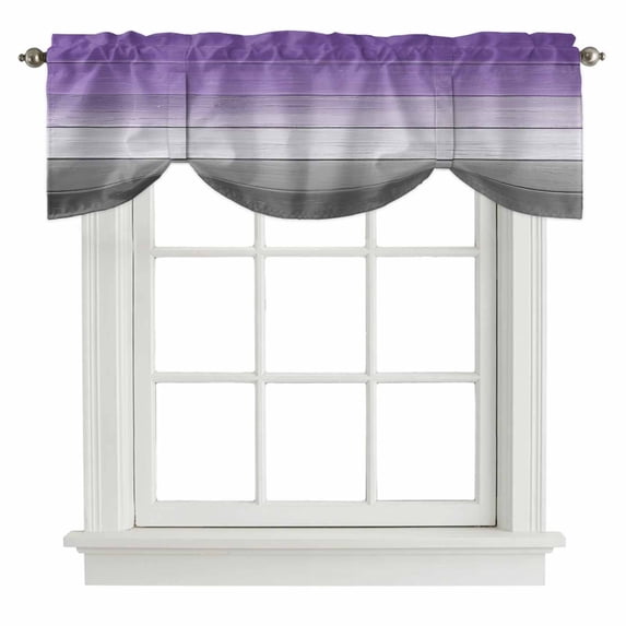 Tie Up Valances for Windows, Purple Gray Adjustable Valance Curtains Window Treatment for Living Room, Vintage Rustic Abstract Striped Wooden Grain Rod Pocket Kitchen Curtains & Drapes 42x18 Inch
