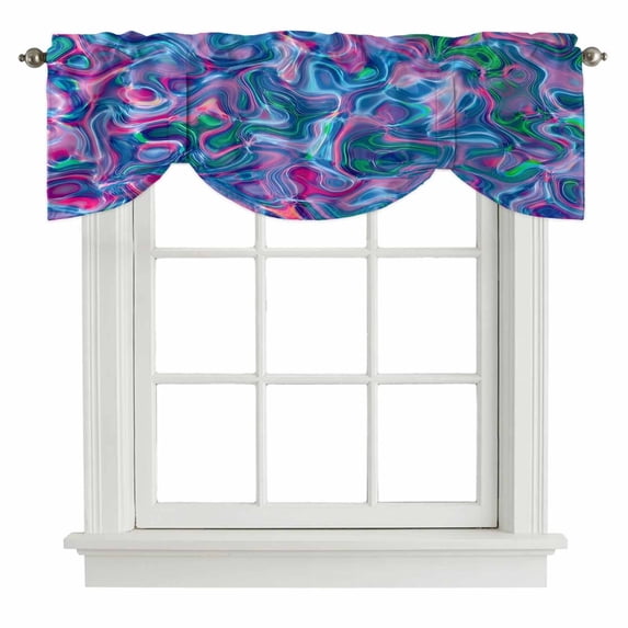 Tie Up Valances for Windows, Purple Green Waves Adjustable Valance Curtains Window Treatment for Living Room/Bedroom Windows, Modern Abstract Art Rod Pocket Kitchen Curtains & Drapes 54x18 Inch