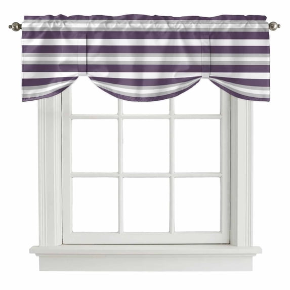 Tie Up Valances for Windows, Purple Grey Stripe Adjustable Valance Curtains Window Treatment for Living Room/Bedroom, Minimalist Farmhouse Striped Rod Pocket Kitchen Curtains & Drapes 54x18 Inch