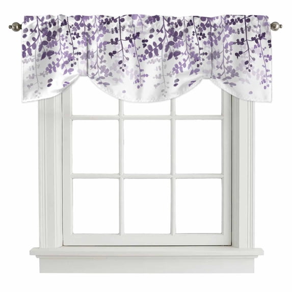 Tie Up Valances for Windows, Purple Leaves Adjustable Valance Curtains Window Treatment for Living Room/Bedroom Windows, Summer Botanical Rod Pocket Kitchen Curtains & Drapes 42x18 Inch