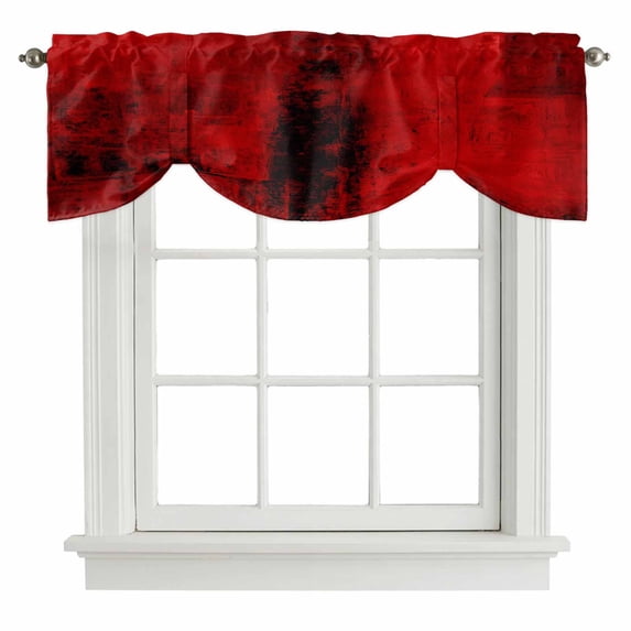 Tie Up Valances for Windows, Red Adjustable Valance Curtains Window Treatment for Living Room, Retro Oil Painting Modern Abstract Art Aesthetics Rod Pocket Kitchen Curtains & Drapes 54x18 Inch