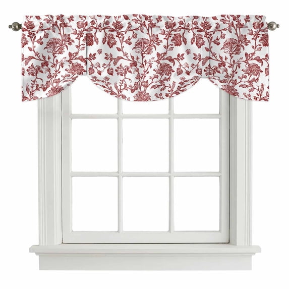 Tie Up Valances for Windows, Red Boho Flower Adjustable Valance Curtains Window Treatment for Living Room/Bedroom, Vintage Paisley Farmhouse Pattern Rod Pocket Kitchen Curtains & Drapes 42x18 Inch