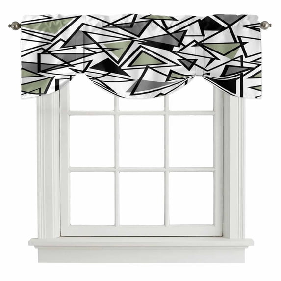 Tie Up Valances for Windows, Sage Green Black Geometric Adjustable Valance Curtains Window Treatment for Living Room, Abstract Art Modern Line Rod Pocket Kitchen Curtains & Drapes 60x18 Inch