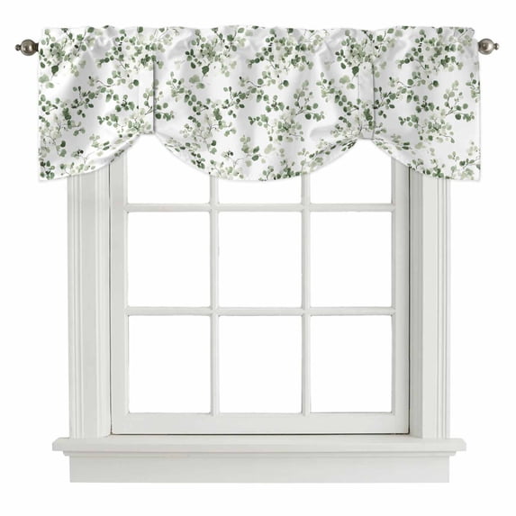 Tie Up Valances for Windows, Sage Green Botanical Adjustable Valance Curtains Window Treatment for Living Room/Bedroom, Eucalyptus Sprigs Watercolor Rod Pocket Kitchen Curtains & Drapes 60x18 Inch