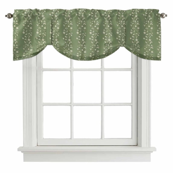 Tie Up Valances for Windows, Sage Green Floral Adjustable Valance Curtains Window Treatment for Living Room/Bedroom Windows, Spring Flowers Rod Pocket Kitchen Curtains & Drapes 60x18 Inch