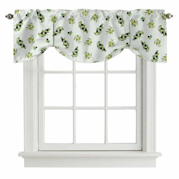 Tie Up Valances for Windows, Spring Botanical Adjustable Valance Curtains Window Treatment for Living Room, Green Olive Berry Branches Leaves Fruit Rod Pocket Kitchen Curtains & Drapes 54x18 Inch