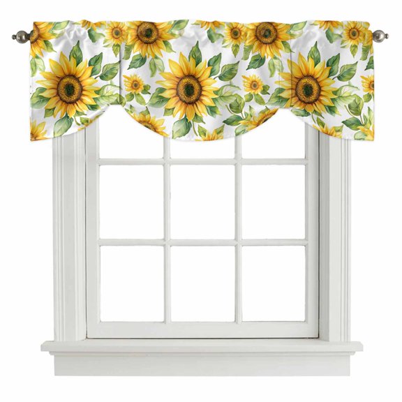 Tie Up Valances for Windows, Sunflower Adjustable Valance Curtains Window Treatment for Living Room/Bedroom Windows, Yellow Summer Botanical Pastoral Rod Pocket Kitchen Curtains & Drapes 42x12 Inch