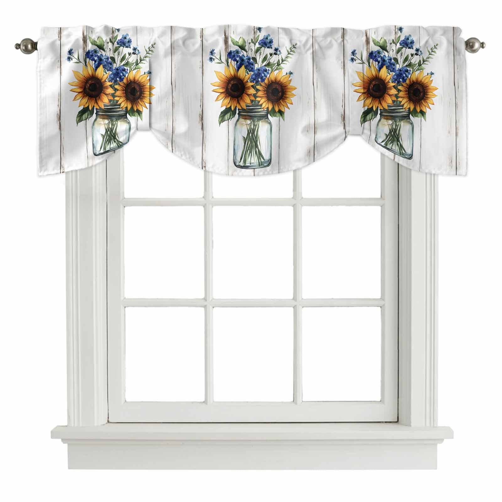 Tie Up Valances for Windows, Sunflower Adjustable Valance Curtains
