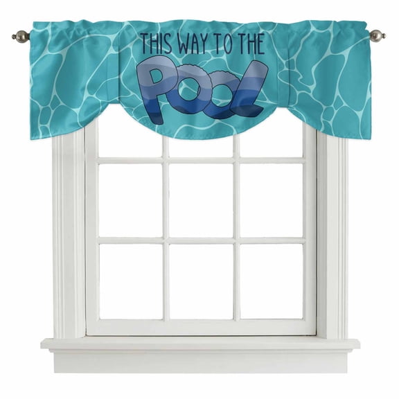 Tie Up Valances for Windows, Swimming Pool Adjustable Valance Curtains Window Treatment for Living Room/Bedroom, Summer Ocean Beach Abstract Texture Rod Pocket Kitchen Curtains & Drapes 42x12 Inch