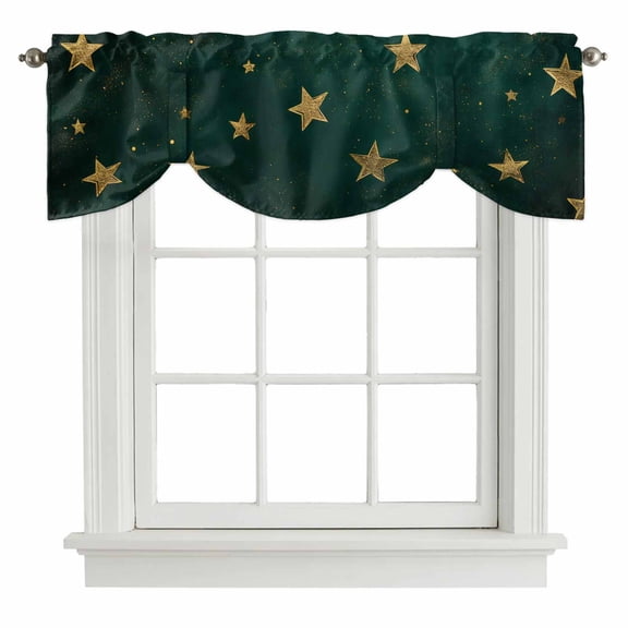 Tie Up Valances for Windows, Teal Stars Adjustable Valance Curtains Window Treatment for Living Room/Bedroom Windows, Elegant Art Sky Star Rod Pocket Kitchen Curtains & Drapes 42x12 Inch