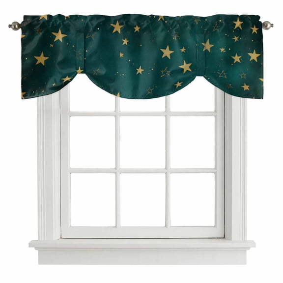 Tie Up Valances for Windows, Teal Stars Adjustable Valance Curtains Window Treatment for Living Room/Bedroom Windows, Elegant Sky Star Art Rod Pocket Kitchen Curtains & Drapes 42x12 Inch