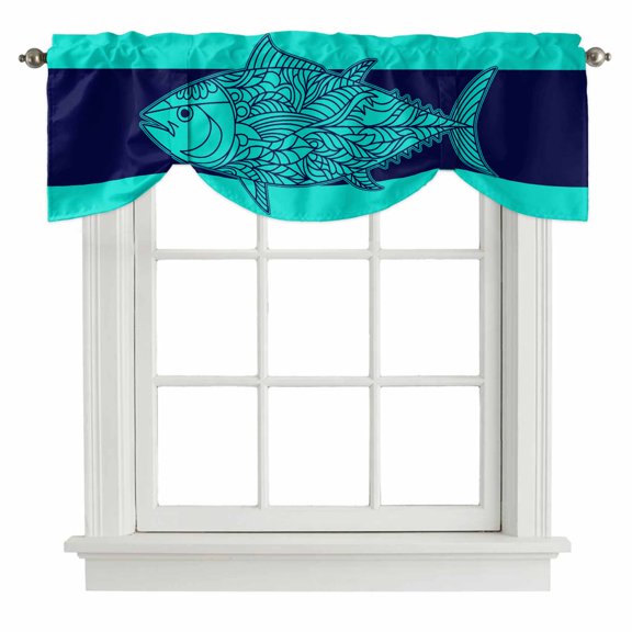 Tie Up Valances for Windows, Tropical Fish Adjustable Valance Curtains Window Treatment for Living Room, Mandalas Boho Modern Green Abstract Stripe Rod Pocket Kitchen Curtains & Drapes 60x18 Inch