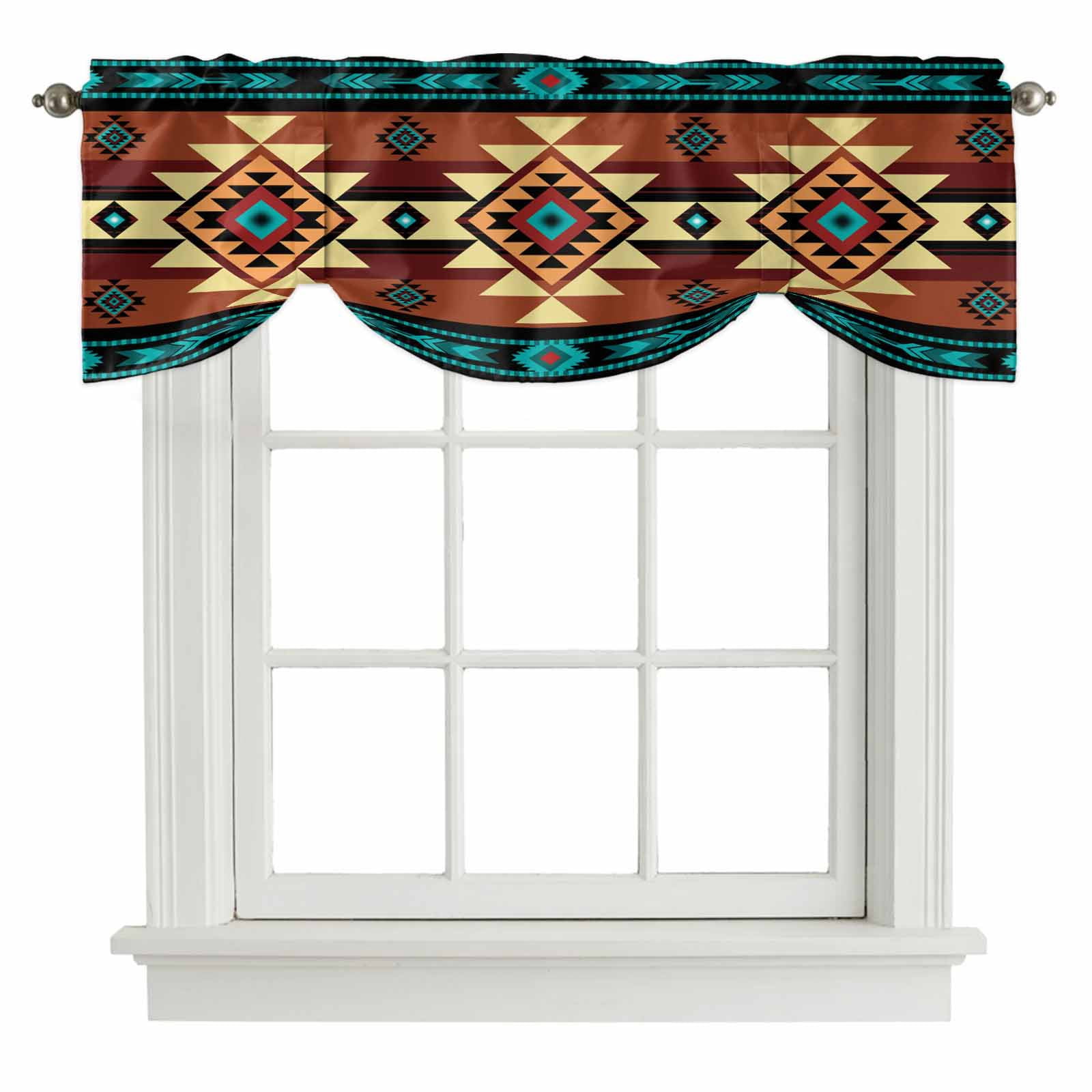 Tie Up Valances for Windows, Turquoise Red Adjustable Valance Curtains ...