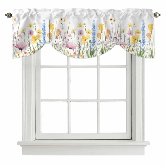 Tie Up Valances for Windows, Verdant Flower Patterns Adjustable Valance Curtains Window Treatment for Living Room/Bedroom Windows, Farmhouse Botanical Rod Pocket Kitchen Curtains & Drapes 42x12 Inch