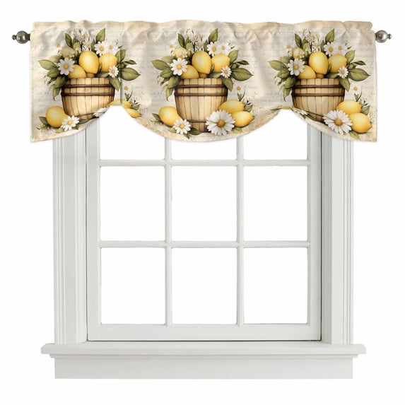 Tie Up Valances for Windows, Vintage Lemon Adjustable Valance Curtains Window Treatment for Living Room, Yellow Fruit Blossoming Botanical Flower Rod Pocket Kitchen Curtains & Drapes 54x18 Inch