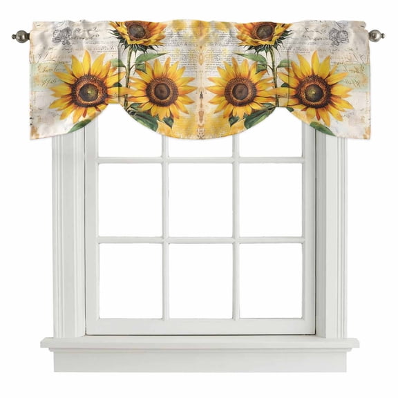 Tie Up Valances for Windows, Vintage Sunflowers Adjustable Valance Curtains Window Treatment for Living Room/Bedroom, Spring Summer Flowers Botanical Rod Pocket Kitchen Curtains & Drapes 42x12 Inch